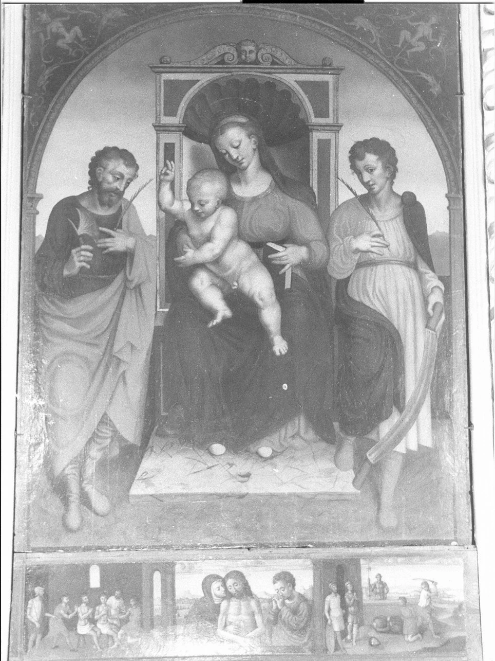 Madonna con Bambino in trono con San Crispino e San Crispiniano - Taggia, Imperia